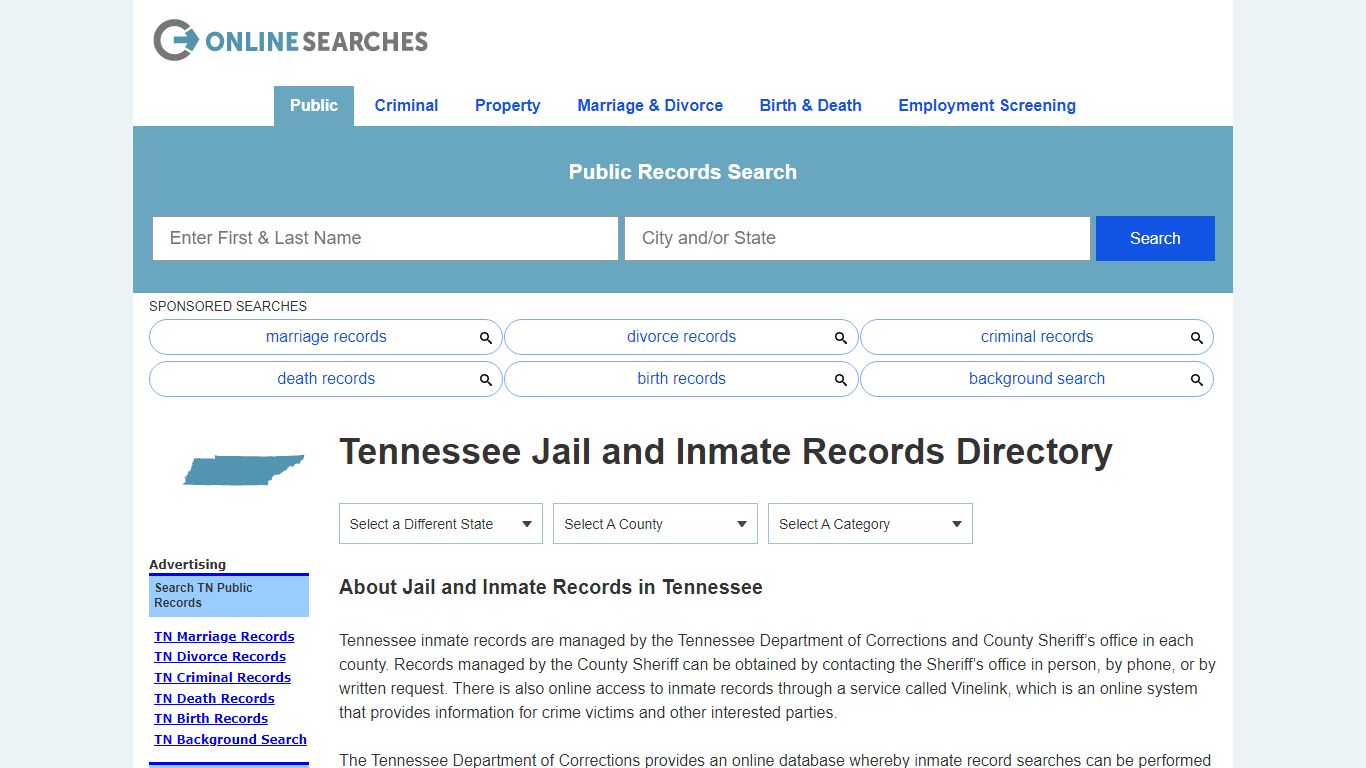 Tennessee Jail and Inmate Records Search Directory - OnlineSearches.com